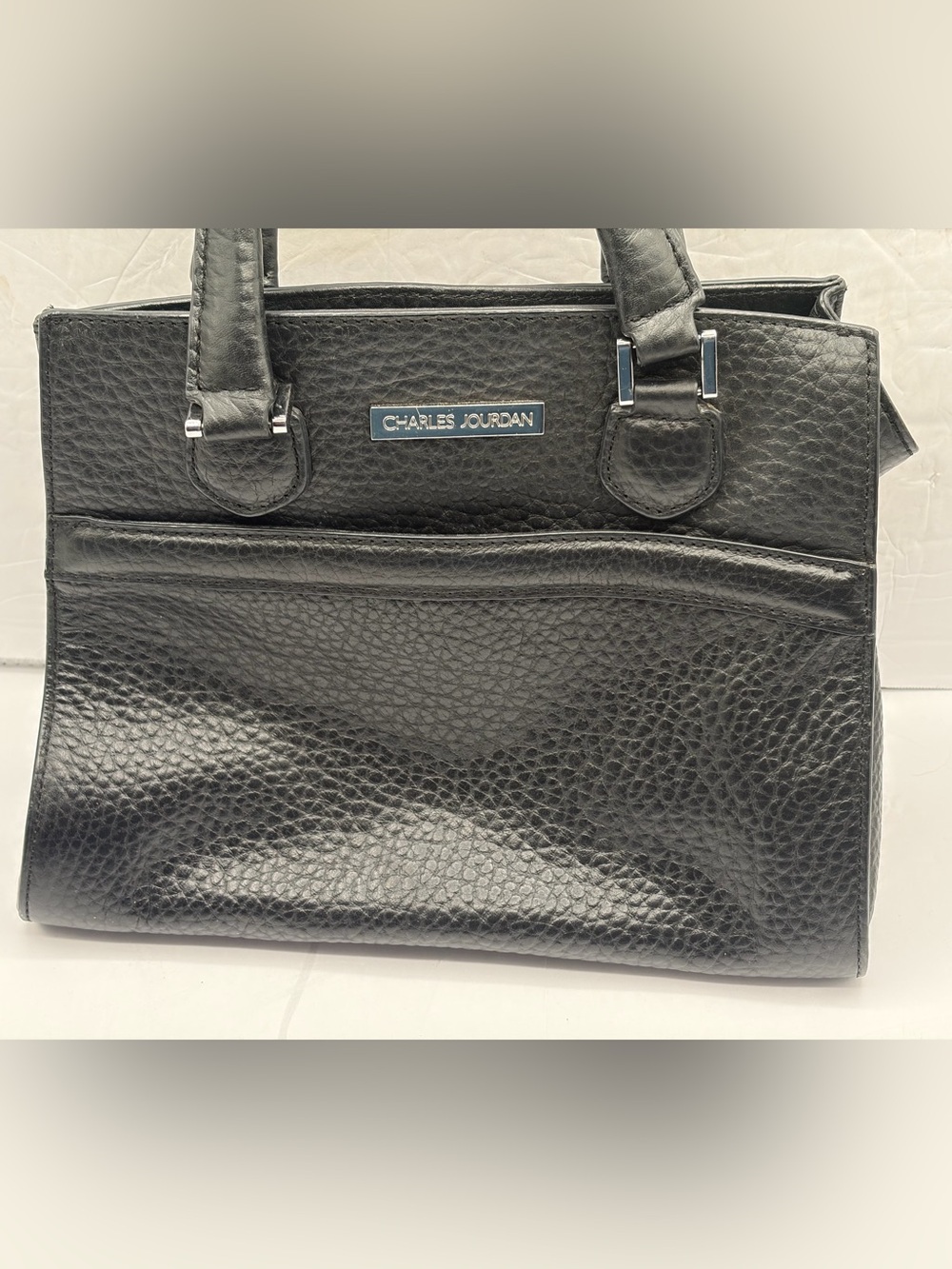 Vintage Charles Jourdan Black Pebbled Leather Tote Bag - Silver Hardware